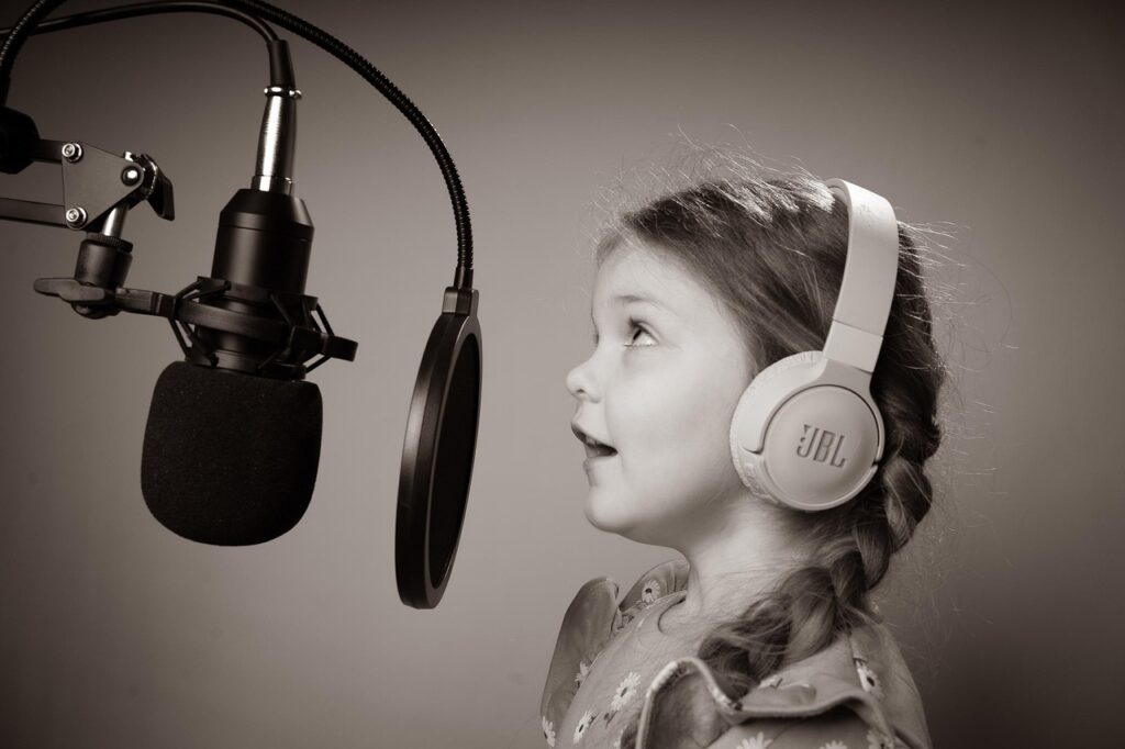 girl, singing, singer, music, microphone, song, sing, young, children, happy, fun, child